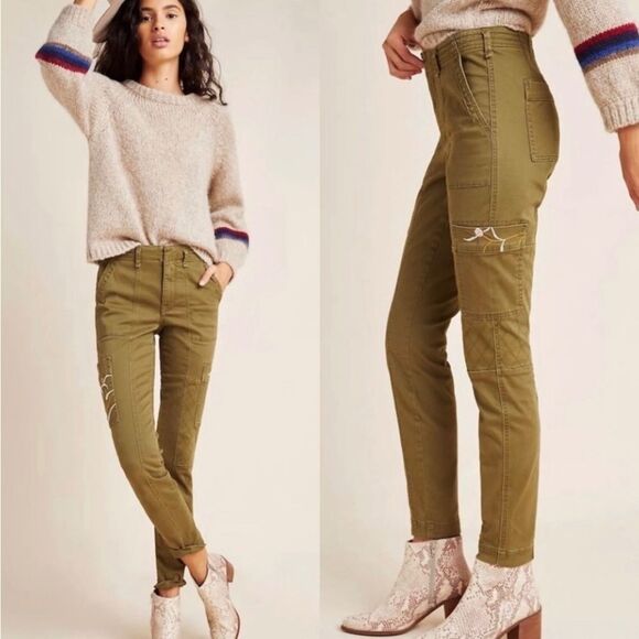 Anthropologie Pants - New Anthropologie Austen Embroidered Green Utility Pants Size 26